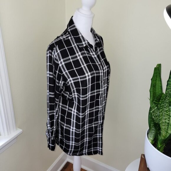 AVA & VIV Black & White Long Sleeve Plaid Flannel Blouse Soft Top Womens Size 0X - Picture 8 of 13